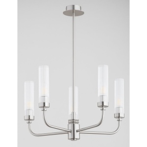 Candelabru 5 brate, otel nickel, sticla canelata PRESTON 2198 - Img 8