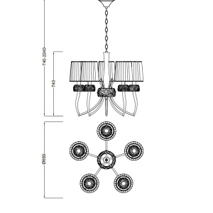 Candelabru clasic cu 5 brate LOEWE antique brass/ abajur alb 130877 universul-luminii.ro