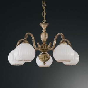 Candelabru cu 5 brate clasic design italian din alama, sticla 9200 RA-L. 9200/5 102487 universul-luminii.ro