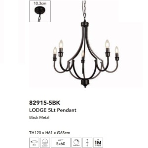 Candelabru cu 5 brate design rustic Lodge negru 222877 universul-luminii.ro