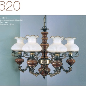 Candelabru cu 6 brate design italian din alama cu lemn 620 202957 universul-luminii.ro
