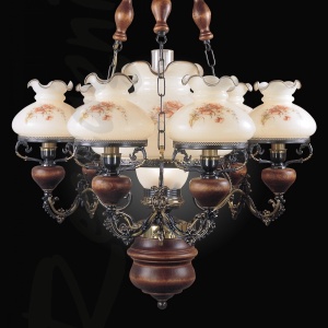 Candelabru cu 6 brate design italian din alama cu lemn 636 105597 universul-luminii.ro