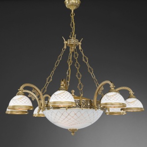 Candelabru cu 8 brate clasic design italian din alama, sticla 7002 RA-L. 7002/8+3 102297 universul-luminii.ro