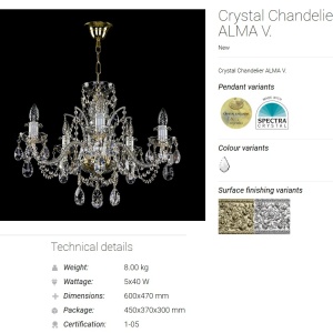 Candelabru elegant cu 5 brate Cristal Bohemia Exclusive ALMA V. CE 53437 universul-luminii.ro