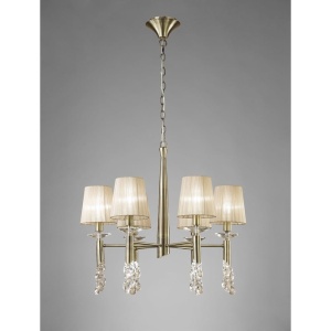 Candelabru elegant cu 6 brate Tiffany alama antique/ abajur soft bronz 219837 universul-luminii.ro