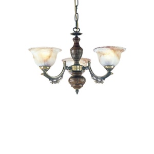 Candelabru rustic cu 3 brate design italian din alama cu lemn 2801 202977 universul-luminii.ro