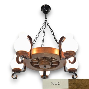 Candelabru rustic fabricat manual din lemn diam.30cm, 5 brate Roata WOOD-RO-SP5D30 178027 universul-luminii.ro