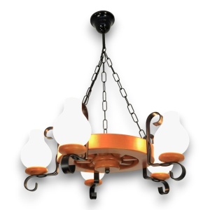 Candelabru rustic fabricat manual din lemn diam.30cm, 5 brate Roata WOOD-RO-SP5D30 178037 universul-luminii.ro