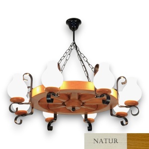 Candelabru rustic fabricat manual din lemn diam.50cm, 8 brate Roata WOOD-RO-SP8D50 178047 universul-luminii.ro