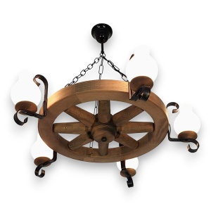 Candelabru rustic fabricat manual din lemn Roata 5L 227147 universul-luminii.ro