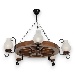 Candelabru rustic fabricat manual din lemn Roata 5L 227157 universul-luminii.ro