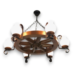 Candelabru rustic fabricat manual din lemn Roata 6L 183247 universul-luminii.ro