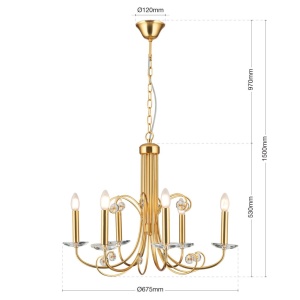 Candelabru stil clasic cu cristal K9 ARIANE 6L auriu 234907 universul-luminii.ro