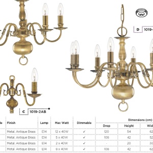 Candelabru traditional stil clasic Flemish alama 5L 1019-5AB SRT 179927 universul-luminii.ro