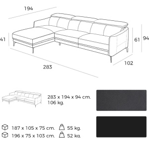 Coltar cu sezlong stanga, elegant, design italian William AC-5359-L - Img 4