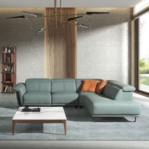 Coltar LUX design italian cu sezlong dreapta si functia relax Cowhide verde turcoaz - Img 10