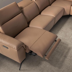 Coltar modular LUX design italian cu sezlong dreapta Piele Naturala, Brown - Img 7