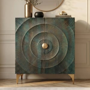 Comoda inalta design vintage Golden Sunset 120cm turcoaz - Img 6