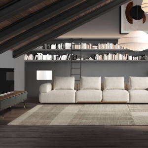Comoda TV deosebita design LUX Dark Grey-Walnut 200x45cm - Img 4