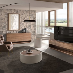Comoda TV design LUX cu 3 sertare Walnut - Img 2