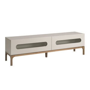 Comoda TV design modern cu iluminare interioara Gray and Walnut - Img 5