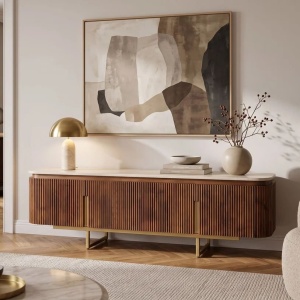 Comoda TV design retro Gatsby 160cm Mango/ travertin
