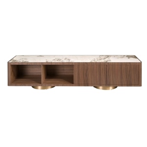 Comoda TV din furnir de nuc cu blat marmura portelanata Walnut