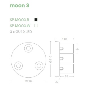 Corp aplicat cu 3 spoturi directionabile Moon 3 Bar, negru - Img 4