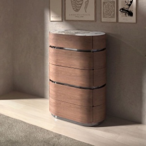 Dulapior 5 sertare furnir de nuc cu blat marmura portelanata Walnut
