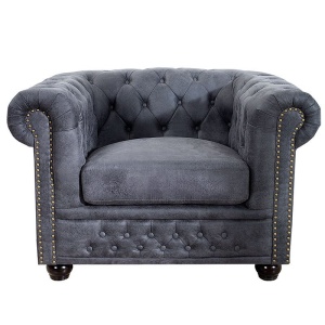 Fotoliu clasic stil englezesc Chesterfield gri antic A-37389 VC