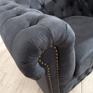 Fotoliu clasic stil englezesc Chesterfield gri antic A-37389 VC - Img 3