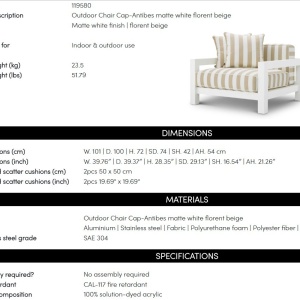 Fotoliu de interior/ exterior design LUX Cap-Antibes, alb mat - Img 10