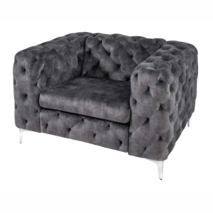 Fotoliu design Chesterfield, Catifea, Gri inchis, MODERN BAROCK - Img 2