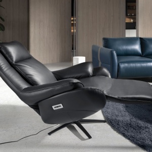 Fotoliu design LUX cu functia relax Cowhide Black leather - Img 8