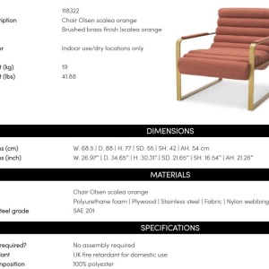 Fotoliu elegant design LUX Olsen, scalea orange - Img 2