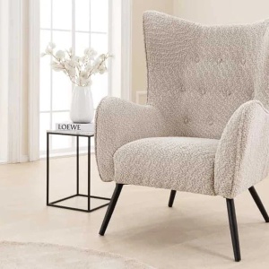Fotoliu elegant design retro AMSTERDAM boucle greige - Img 2