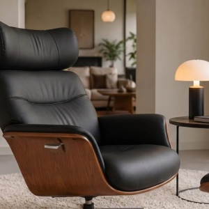 Fotoliu pivotant, functie relax, piele sintetica si furnir de nuc VOGUE - Img 8