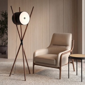 Lampa de podea din lemn si piele sintetica design LUX Black