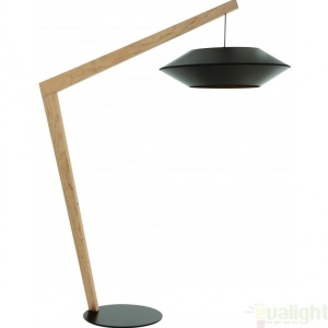 Lampadar, lampa de podea, finisaj lemn, abajur negru, Ovni negru FL