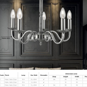 Lustra clasica suspendata design traditional Richmond 5L argintiu 1505-5SS SRT 182937 universul-luminii.ro