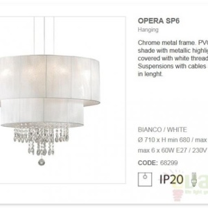 Lustra cristal Venezian diam.71cm OPERA SP6 BIANCO 068299 52167 universul-luminii.ro