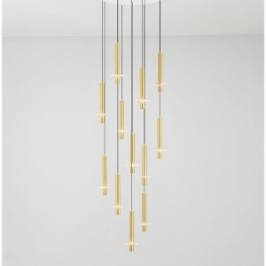 Lustra cu 12 Pendule tub subtire aluminiu auriu si alabastru LED NOEMI - Img 8