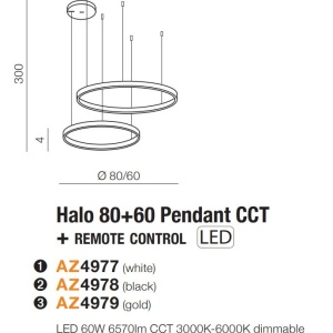 Lustra cu 2 inele LED si telecomanda HALO PENDANT WH 80+60 CCT 119477 universul-luminii.ro