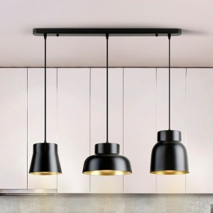Lustra cu 3 pendule din metal negru cu auriu Vulcano