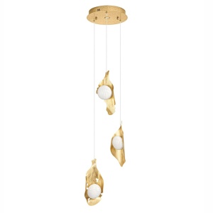 Lustra cu 3 pendule LED otel auriu si sticla MALORY - Img 2