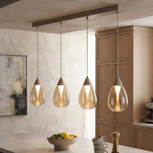 Lustra cu 4 Pendule LED sand cu sticla sampanie Pear
