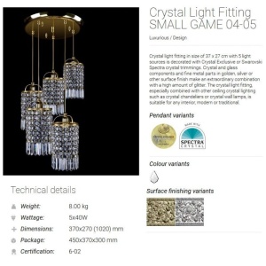 Lustra cu 5 pendule Cristal Bohemia Exclusive SMALL GAME 04-05 - Img 3