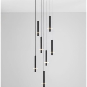 Lustra cu 7 Pendule tub subtire aluminiu negru si alabastru LED NOEMI - Img 8