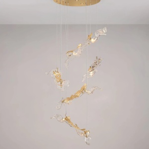 Lustra cu pendule LED otel auriu si sticla transparenta AVESA 60W - Img 4