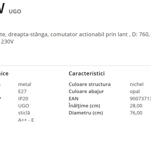 Lustra cu ventilator UGO 0307W GL 175567 universul-luminii.ro